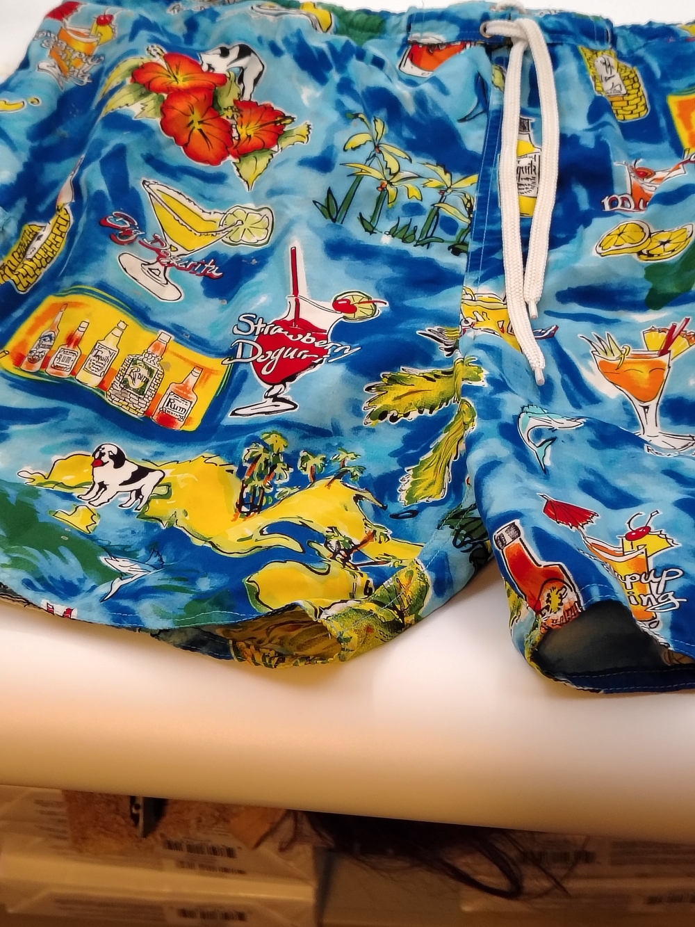 Big Dogs Blue Tropical Print Men's Swim Trunks - Picture 4 of 8